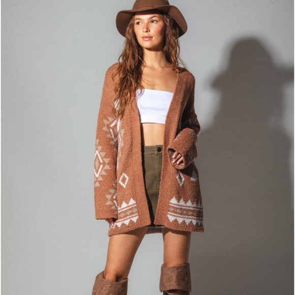 128 LAST 1! CLEARANCE Aztec soft cozy Western long sleeve orange boho cardigan - Picture 2 of 8